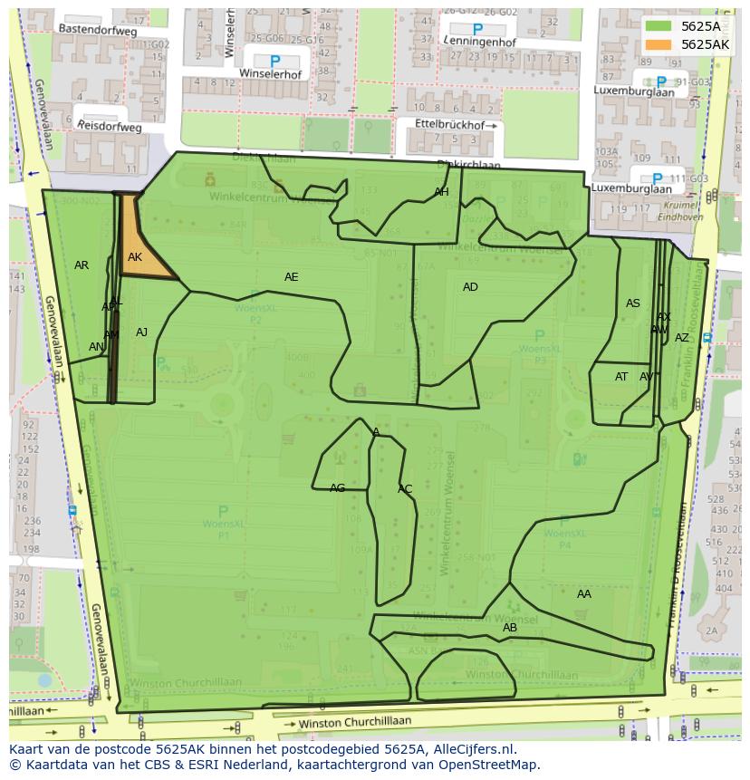 Afbeelding van het postcodegebied 5625 AK op de kaart.