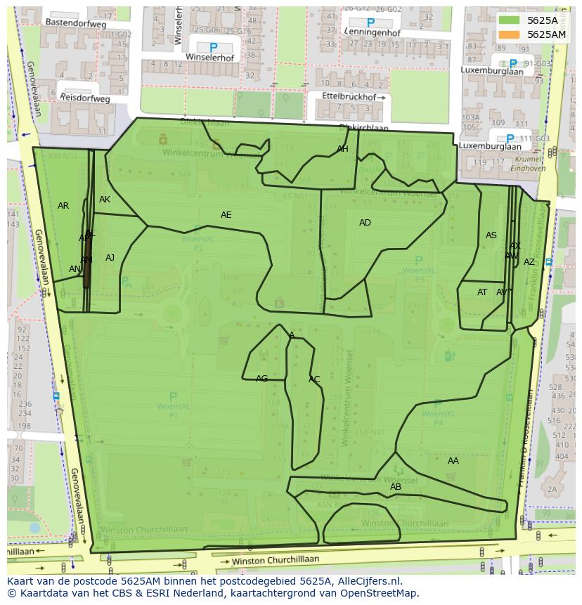Afbeelding van het postcodegebied 5625 AM op de kaart.