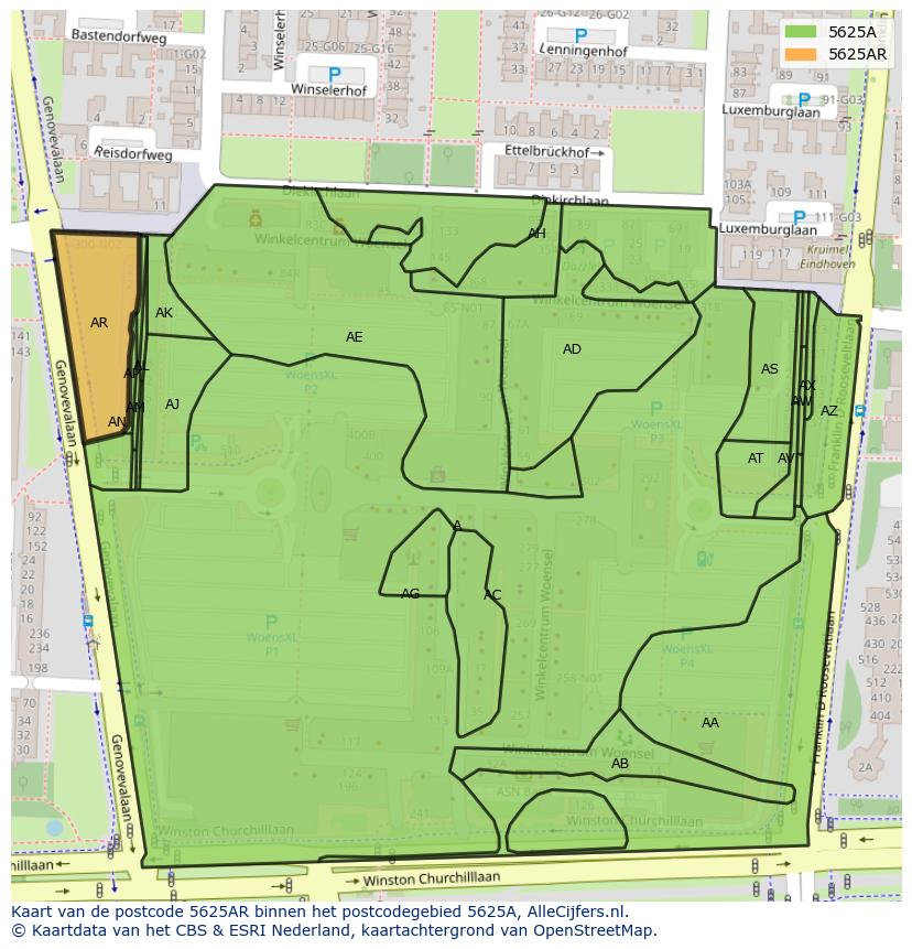 Afbeelding van het postcodegebied 5625 AR op de kaart.