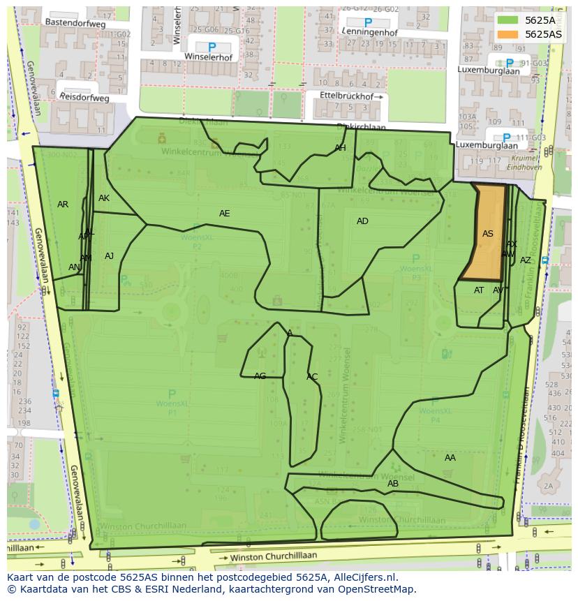 Afbeelding van het postcodegebied 5625 AS op de kaart.