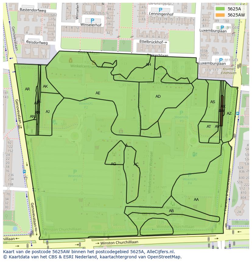 Afbeelding van het postcodegebied 5625 AW op de kaart.