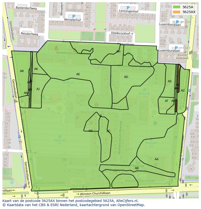 Afbeelding van het postcodegebied 5625 AX op de kaart.