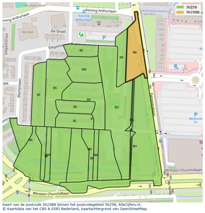 Afbeelding van het postcodegebied 5625 BB op de kaart.