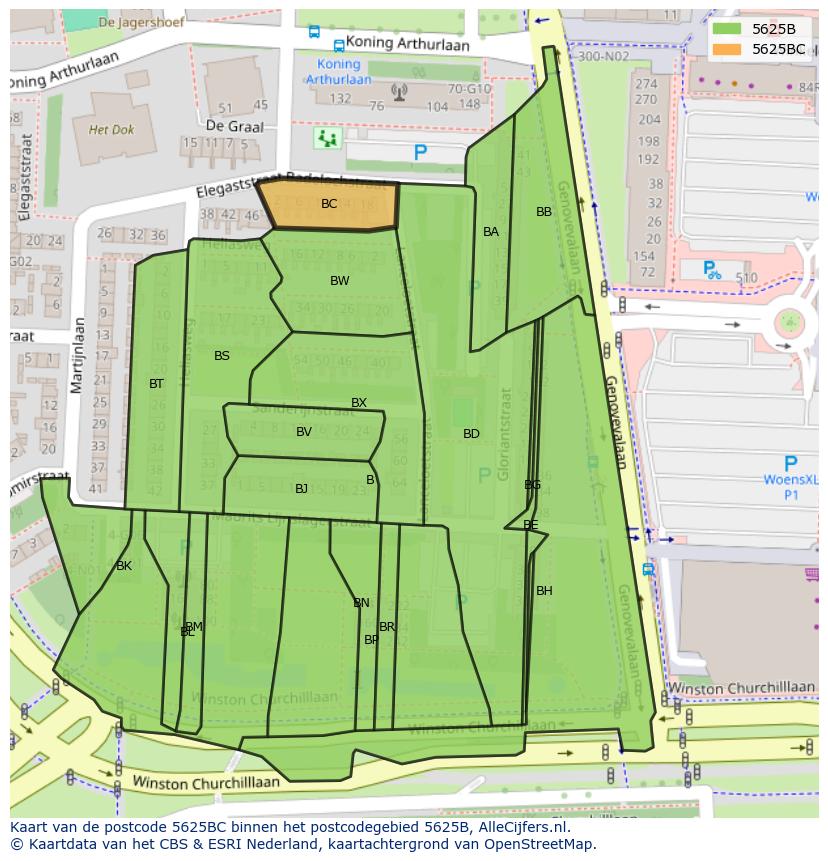Afbeelding van het postcodegebied 5625 BC op de kaart.
