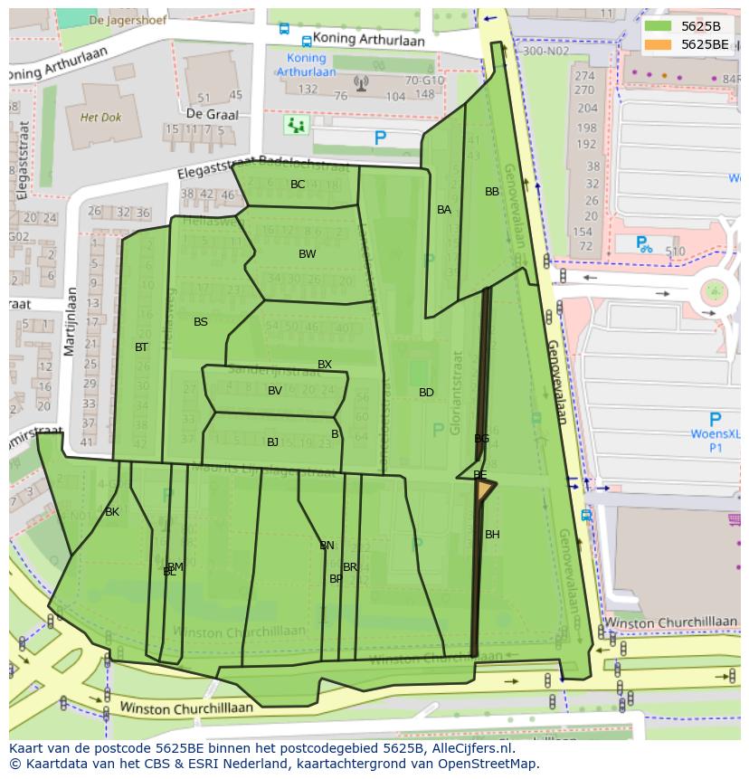 Afbeelding van het postcodegebied 5625 BE op de kaart.