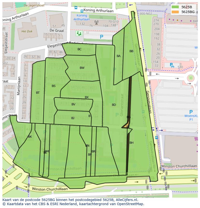 Afbeelding van het postcodegebied 5625 BG op de kaart.
