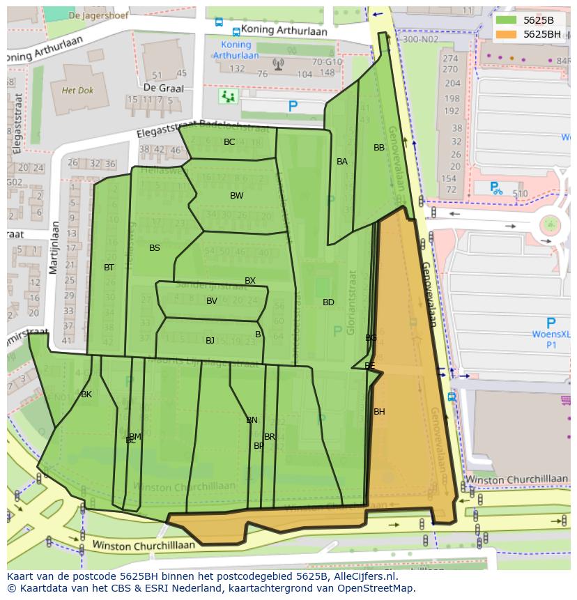 Afbeelding van het postcodegebied 5625 BH op de kaart.