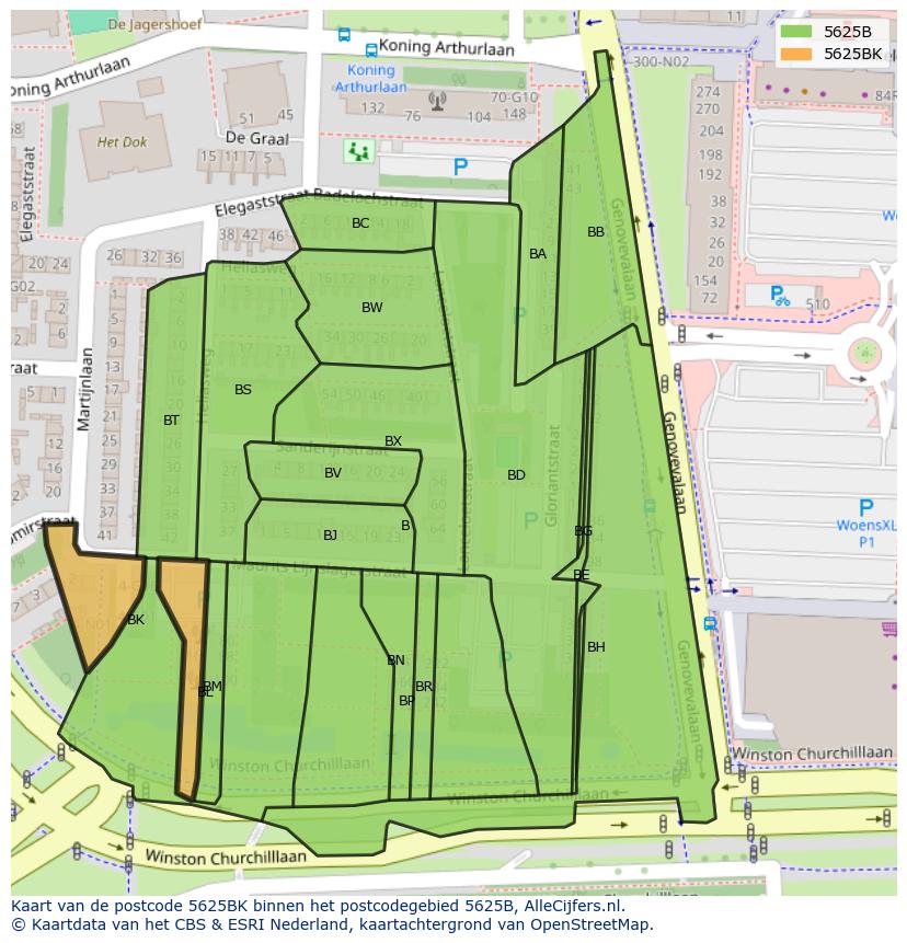 Afbeelding van het postcodegebied 5625 BK op de kaart.