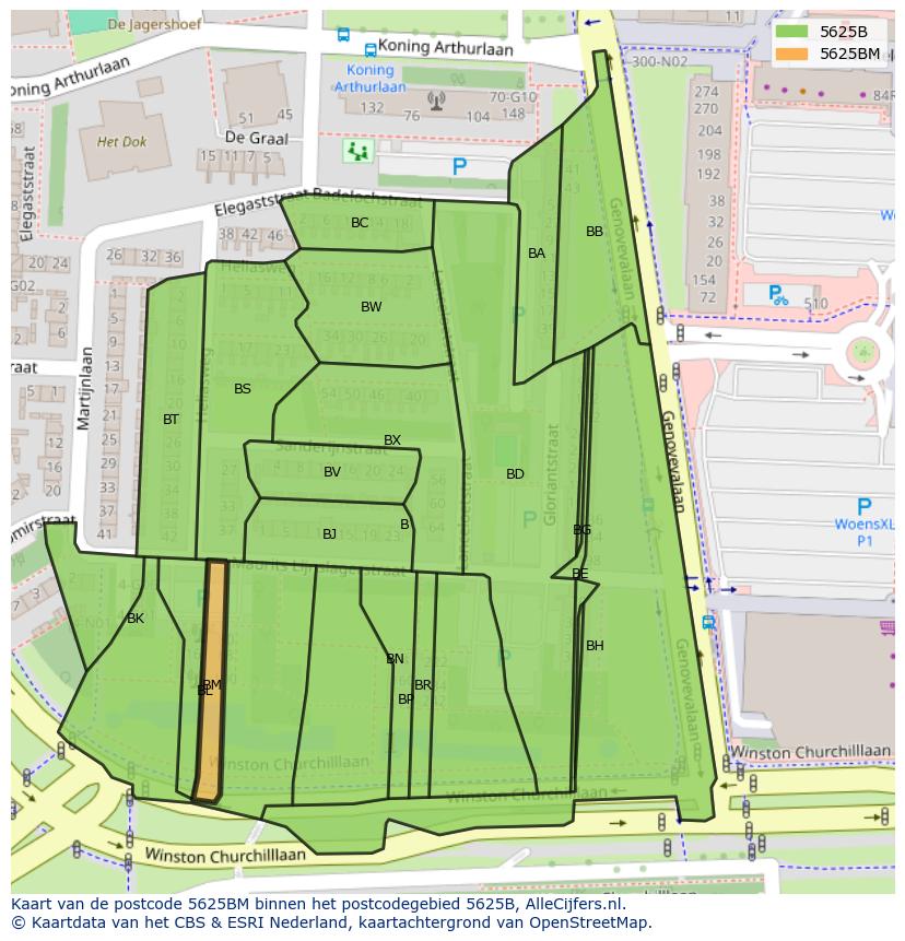 Afbeelding van het postcodegebied 5625 BM op de kaart.