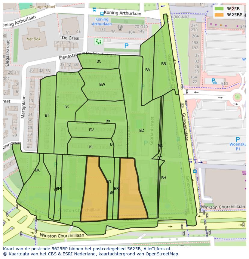 Afbeelding van het postcodegebied 5625 BP op de kaart.