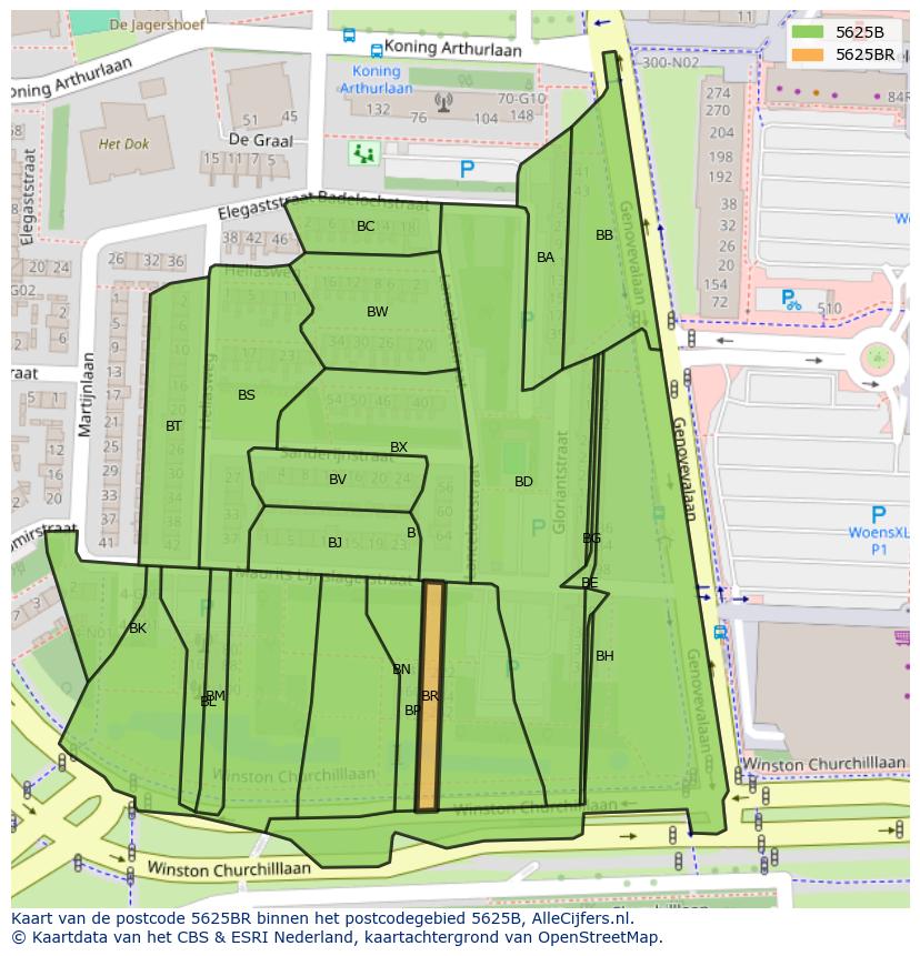 Afbeelding van het postcodegebied 5625 BR op de kaart.