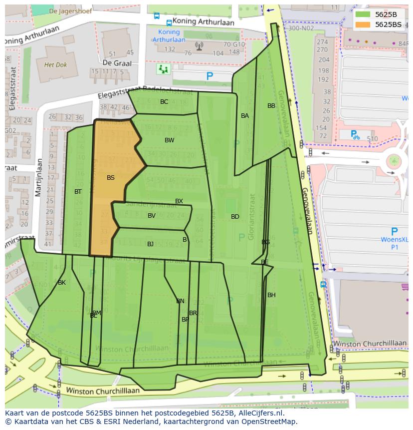 Afbeelding van het postcodegebied 5625 BS op de kaart.