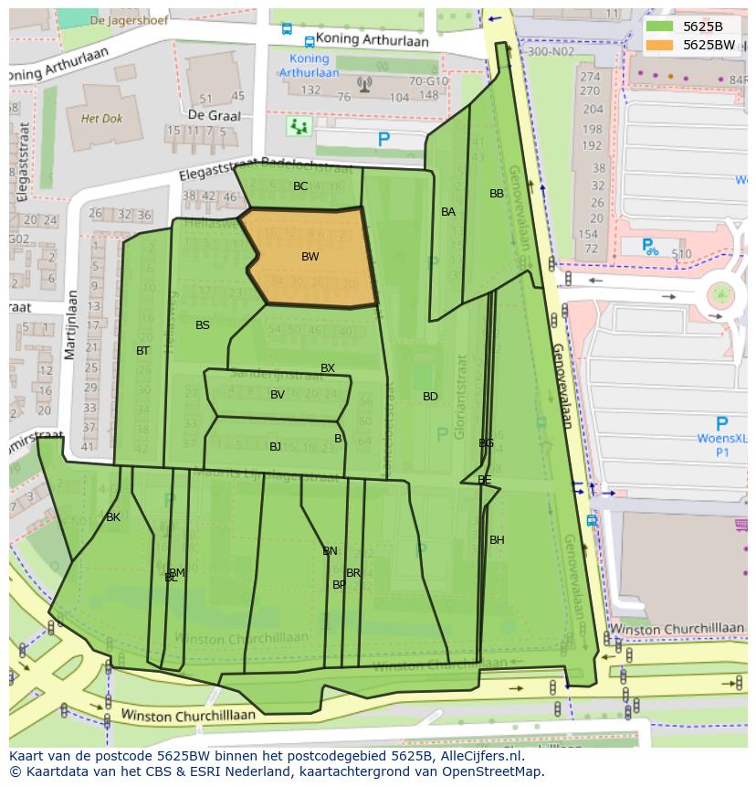 Afbeelding van het postcodegebied 5625 BW op de kaart.