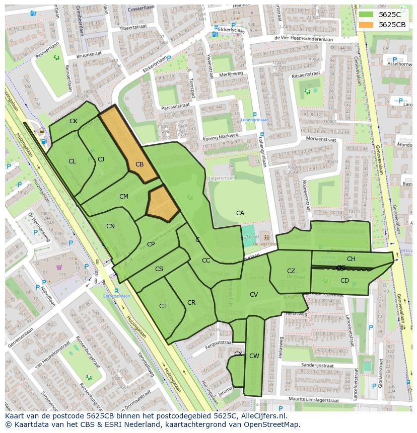 Afbeelding van het postcodegebied 5625 CB op de kaart.