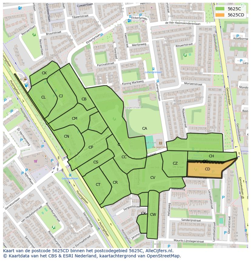 Afbeelding van het postcodegebied 5625 CD op de kaart.