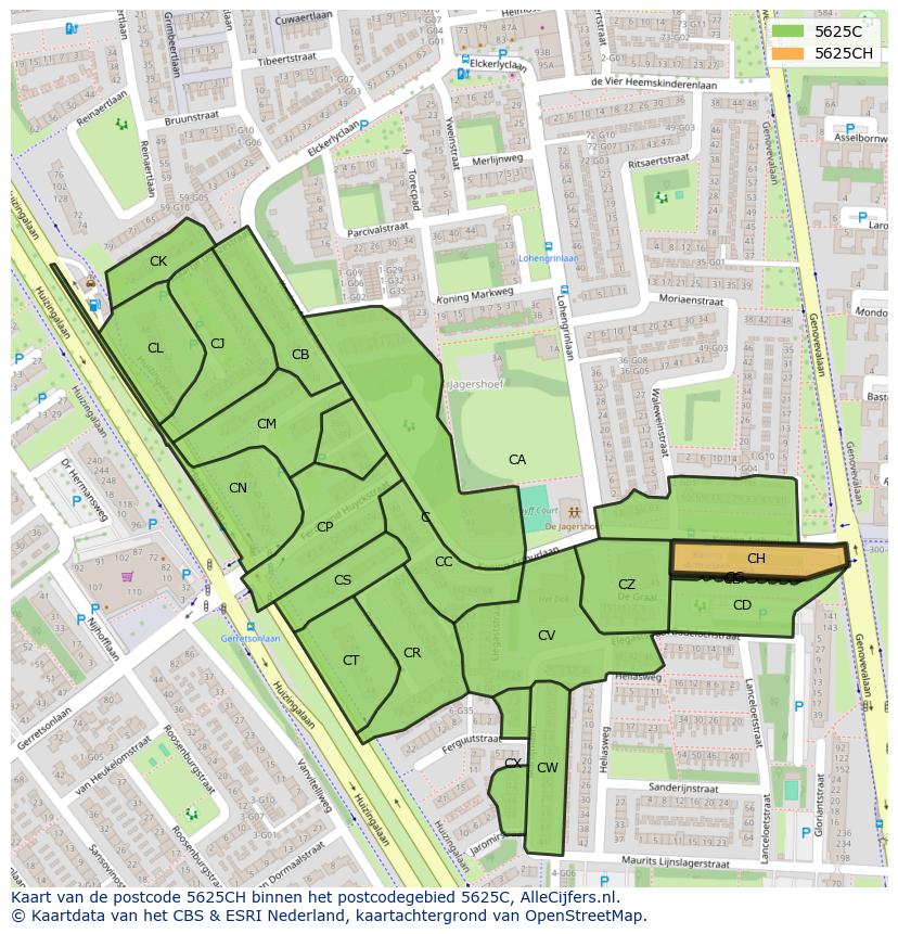 Afbeelding van het postcodegebied 5625 CH op de kaart.