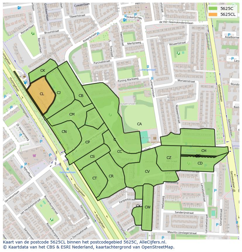 Afbeelding van het postcodegebied 5625 CL op de kaart.
