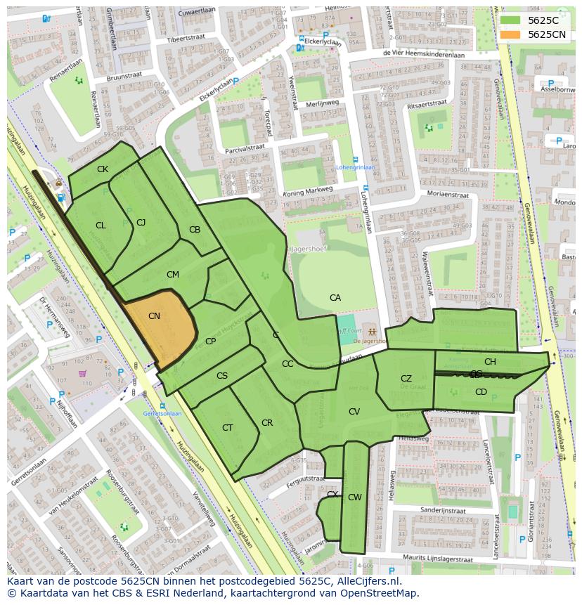 Afbeelding van het postcodegebied 5625 CN op de kaart.
