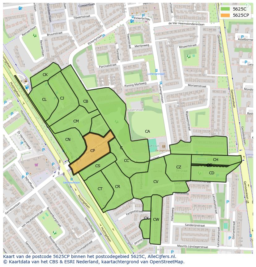Afbeelding van het postcodegebied 5625 CP op de kaart.