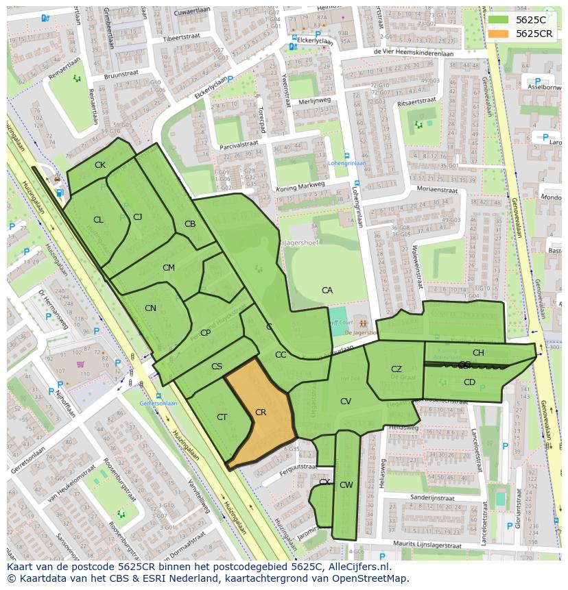 Afbeelding van het postcodegebied 5625 CR op de kaart.