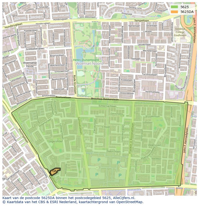 Afbeelding van het postcodegebied 5625 DA op de kaart.