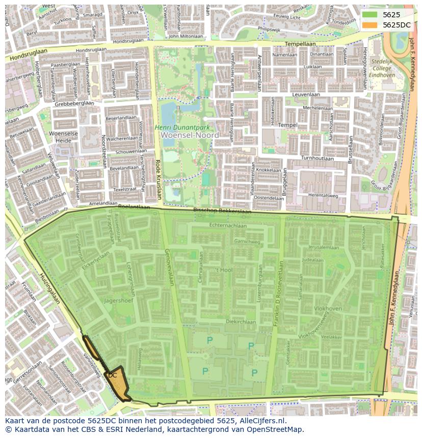 Afbeelding van het postcodegebied 5625 DC op de kaart.