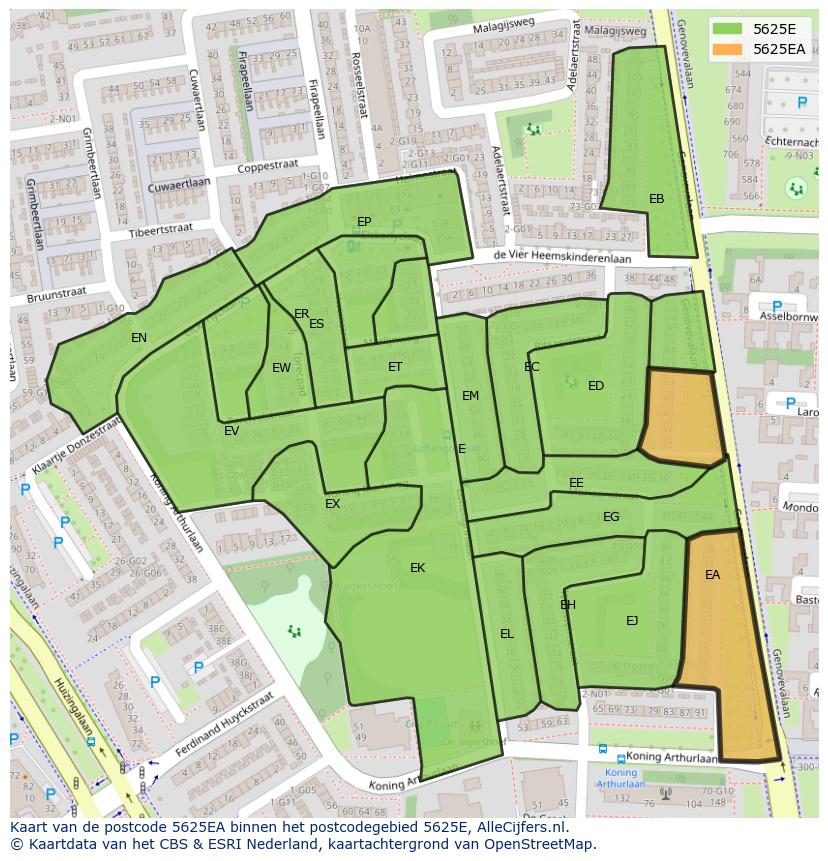 Afbeelding van het postcodegebied 5625 EA op de kaart.