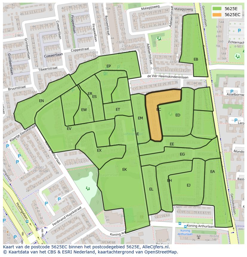 Afbeelding van het postcodegebied 5625 EC op de kaart.