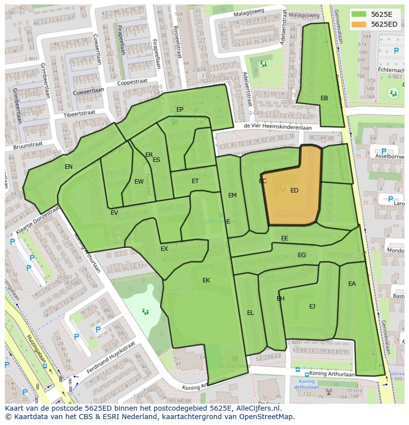 Afbeelding van het postcodegebied 5625 ED op de kaart.