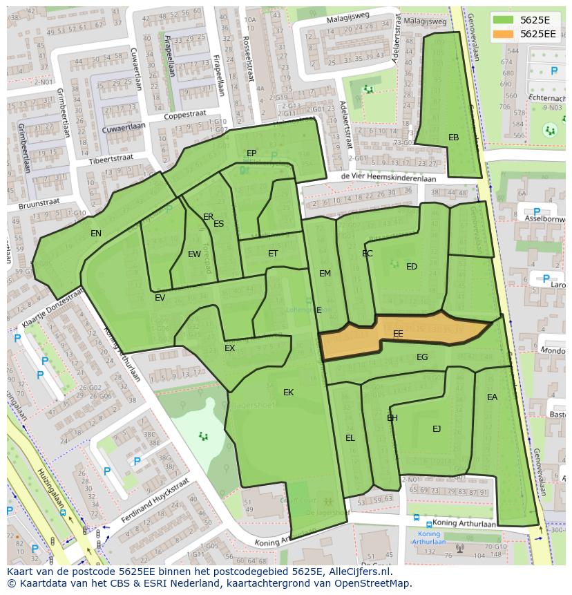 Afbeelding van het postcodegebied 5625 EE op de kaart.