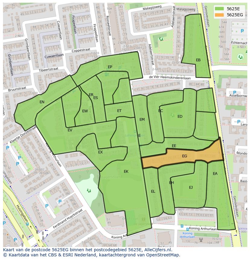 Afbeelding van het postcodegebied 5625 EG op de kaart.