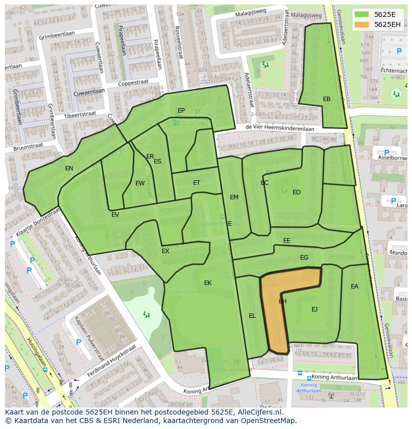 Afbeelding van het postcodegebied 5625 EH op de kaart.