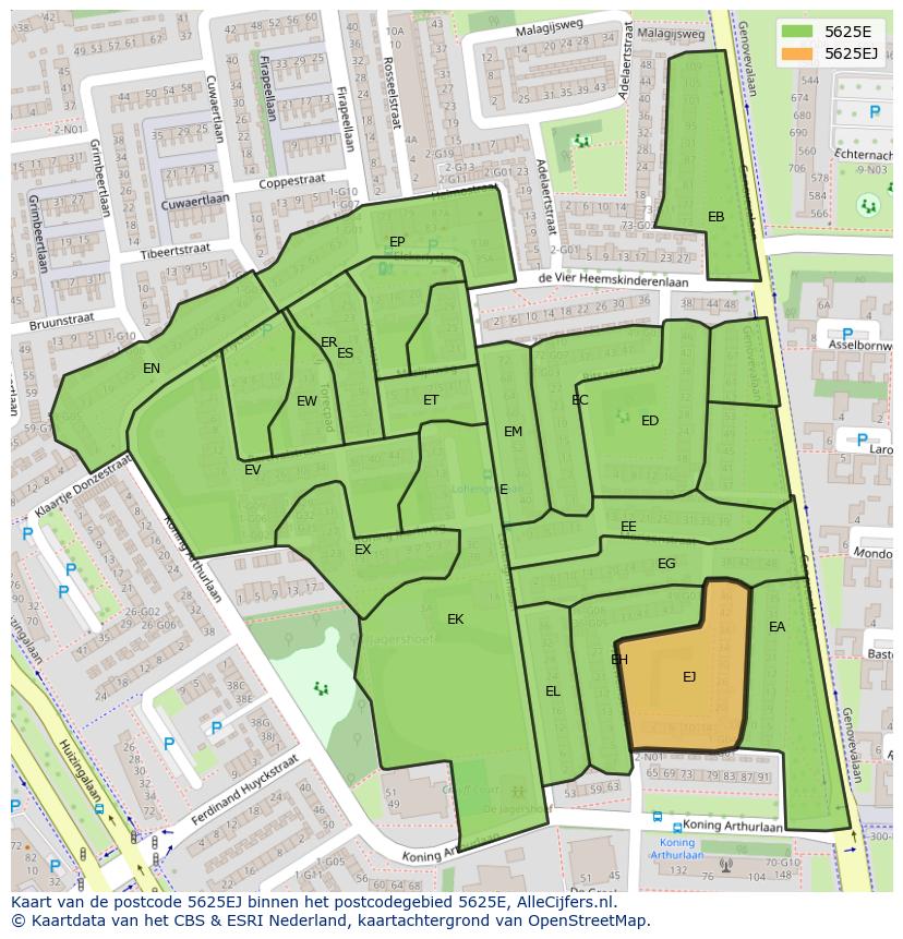 Afbeelding van het postcodegebied 5625 EJ op de kaart.