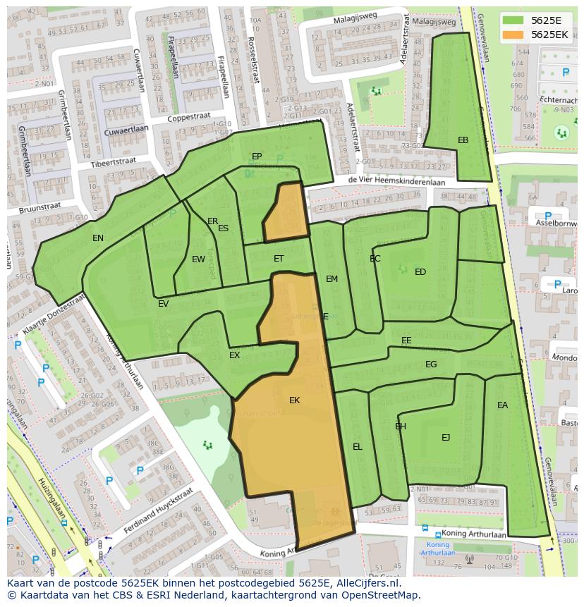 Afbeelding van het postcodegebied 5625 EK op de kaart.
