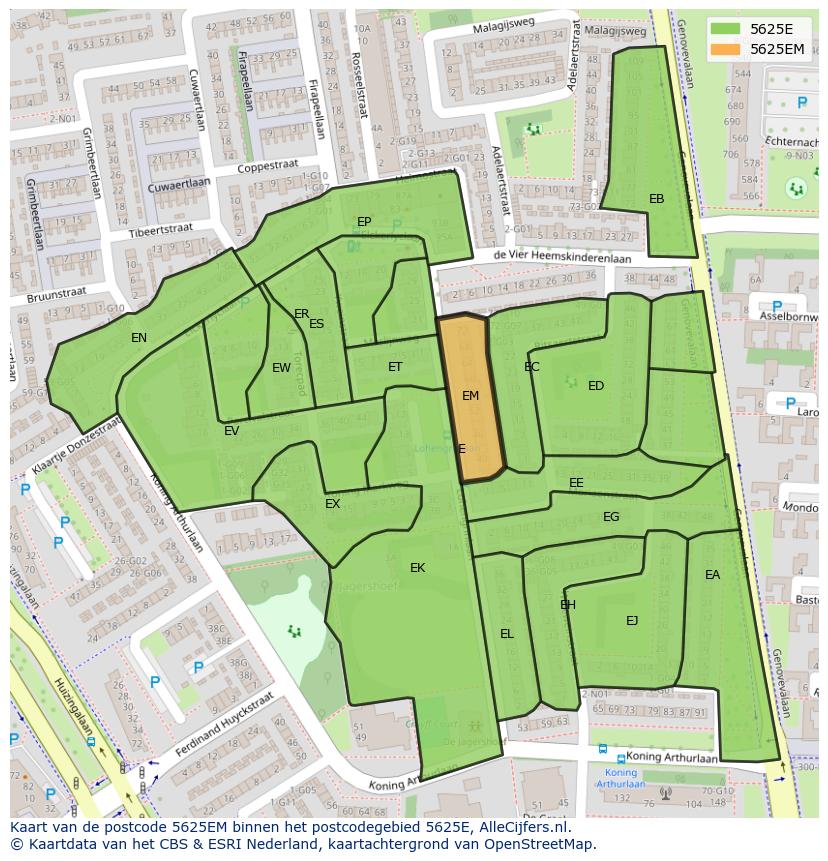 Afbeelding van het postcodegebied 5625 EM op de kaart.