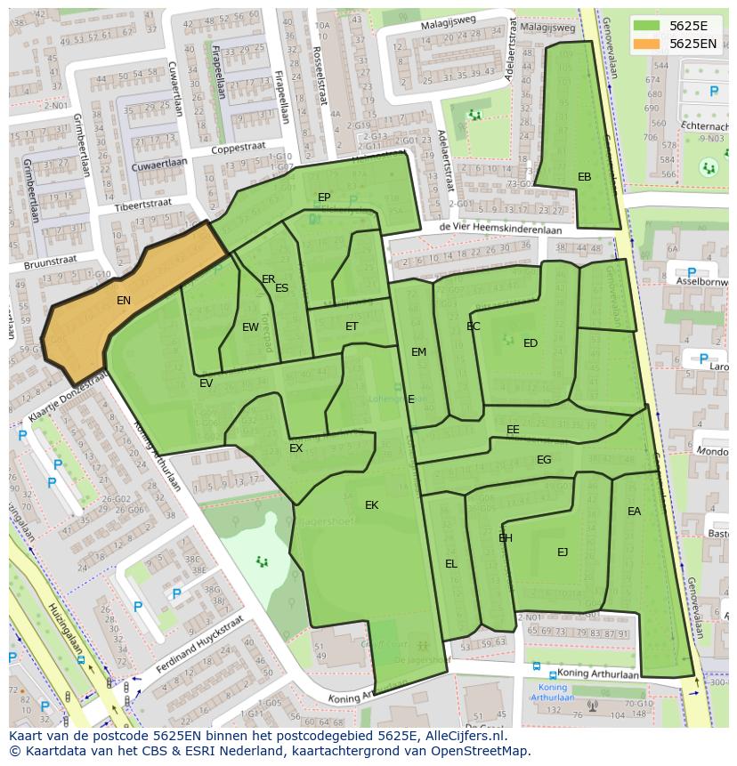 Afbeelding van het postcodegebied 5625 EN op de kaart.