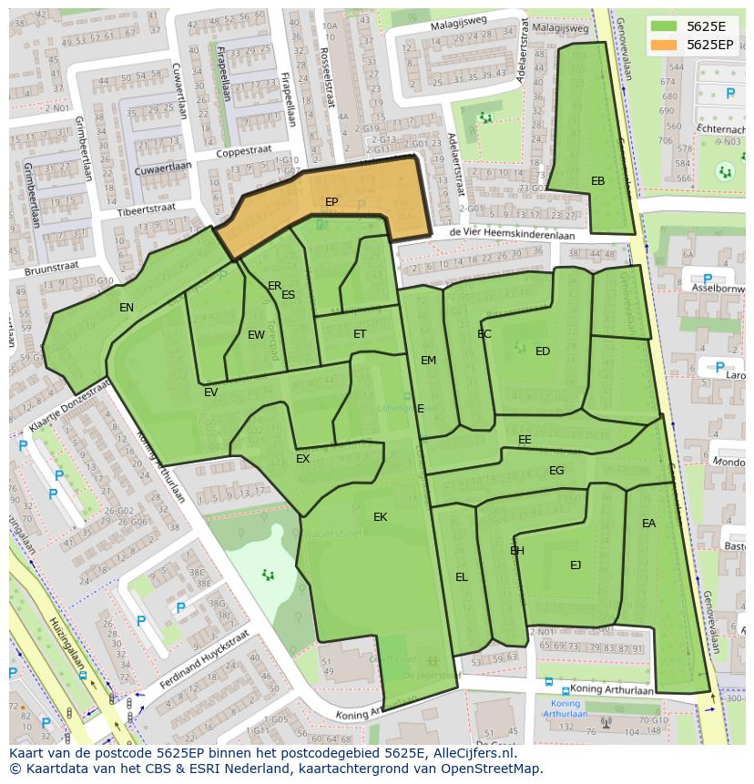 Afbeelding van het postcodegebied 5625 EP op de kaart.