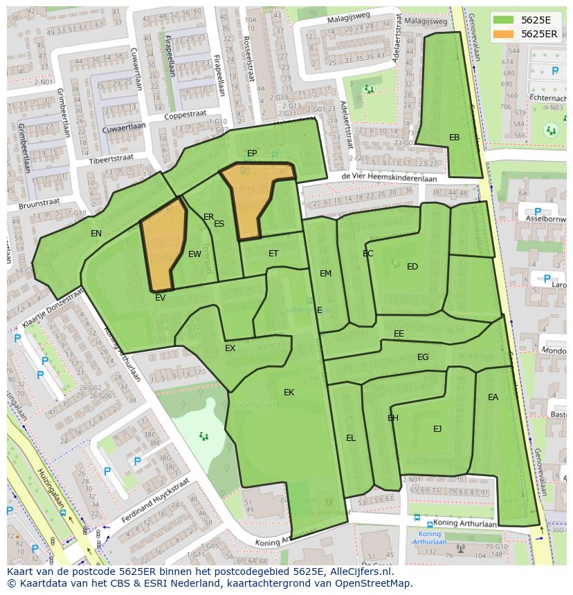 Afbeelding van het postcodegebied 5625 ER op de kaart.