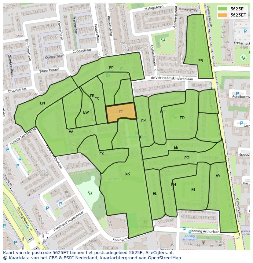 Afbeelding van het postcodegebied 5625 ET op de kaart.
