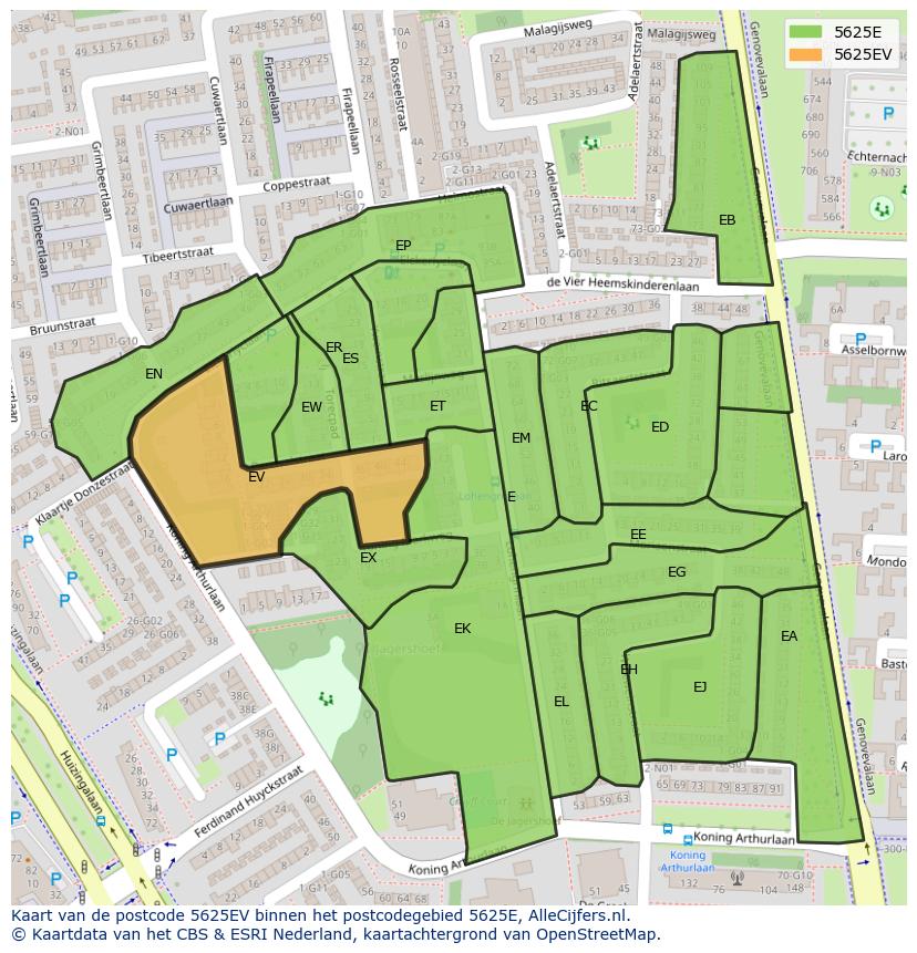 Afbeelding van het postcodegebied 5625 EV op de kaart.