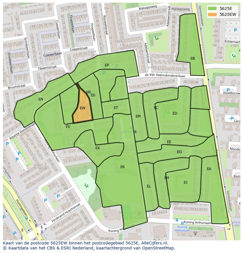 Afbeelding van het postcodegebied 5625 EW op de kaart.