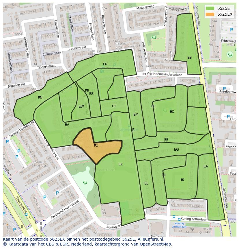 Afbeelding van het postcodegebied 5625 EX op de kaart.
