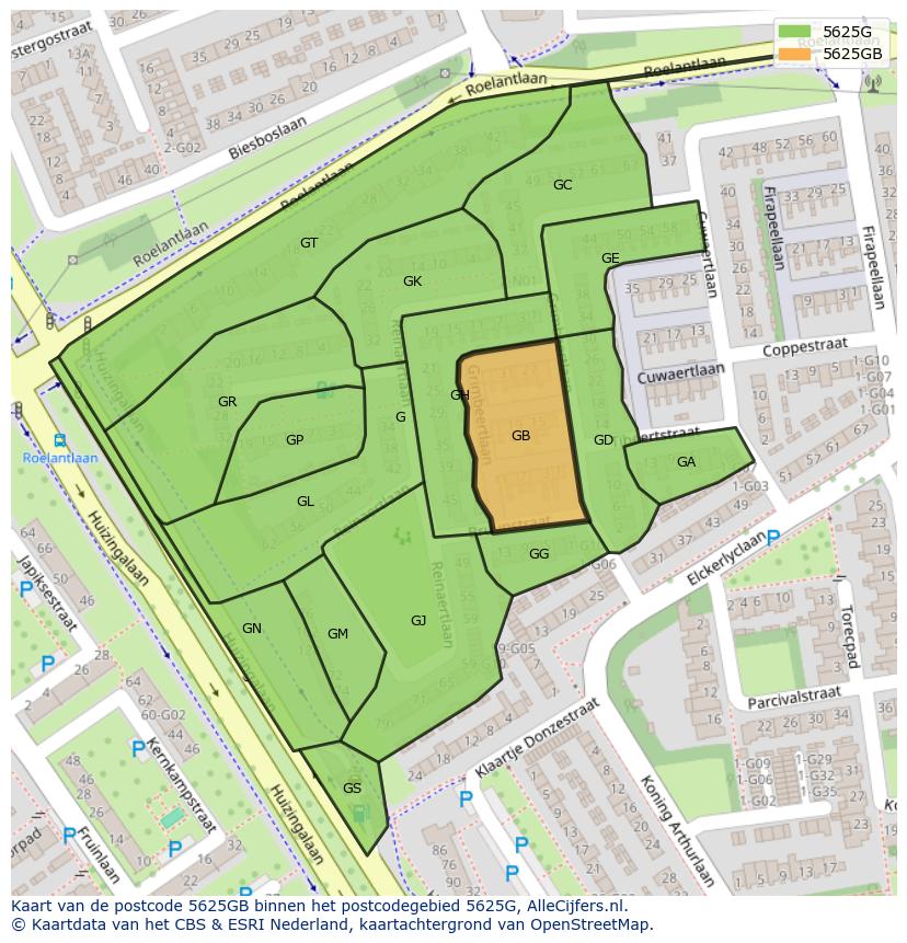 Afbeelding van het postcodegebied 5625 GB op de kaart.