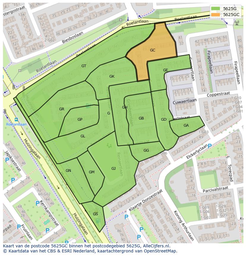 Afbeelding van het postcodegebied 5625 GC op de kaart.