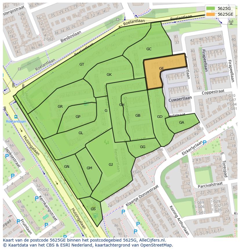 Afbeelding van het postcodegebied 5625 GE op de kaart.