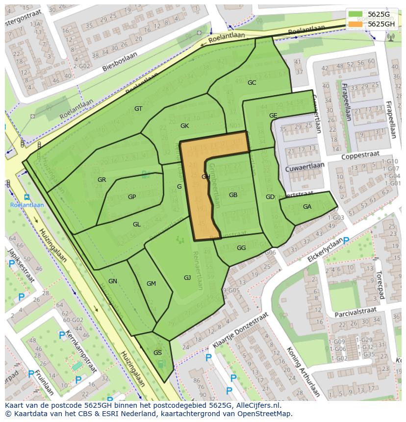 Afbeelding van het postcodegebied 5625 GH op de kaart.