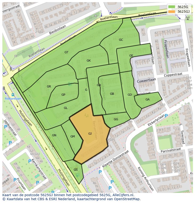 Afbeelding van het postcodegebied 5625 GJ op de kaart.