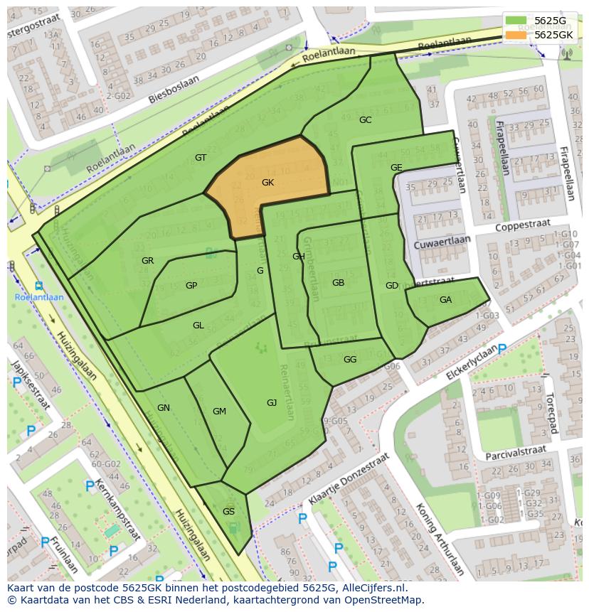 Afbeelding van het postcodegebied 5625 GK op de kaart.
