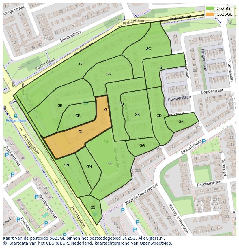 Afbeelding van het postcodegebied 5625 GL op de kaart.
