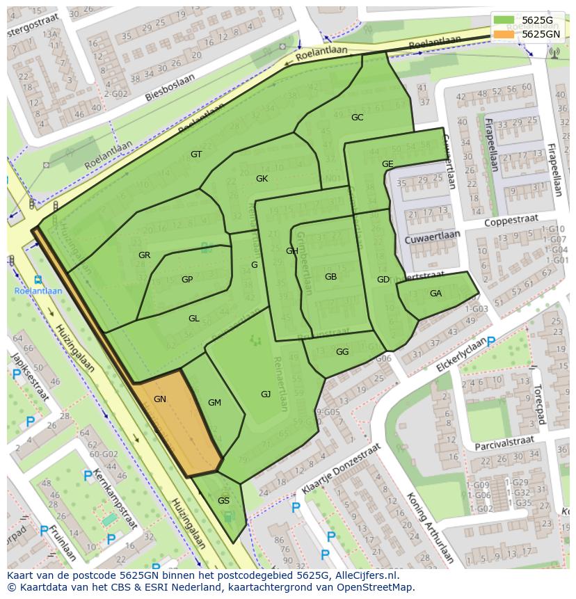 Afbeelding van het postcodegebied 5625 GN op de kaart.
